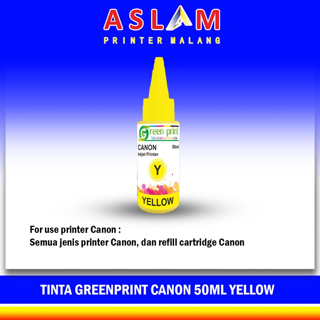 Tinta Canon 50ml Kuning (Yellow) TInta Canon Green Print Untuk Refill Cartridge Canon