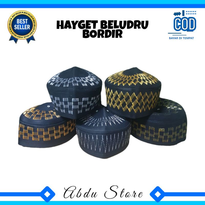 Peci Kopiah Songkok BELUDRU HAYGET BORDIR UJE Anak Dan Dewasa Murah , Peci Beludru Bordir Hayget , P