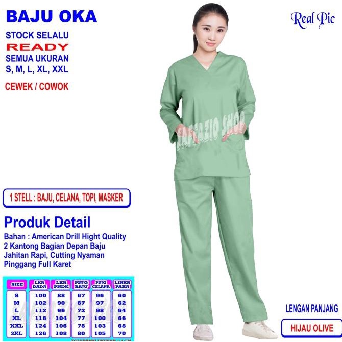 Baju Oka / Scrub Perawat / Baju Ok / Baju Medis Lengan Panjang