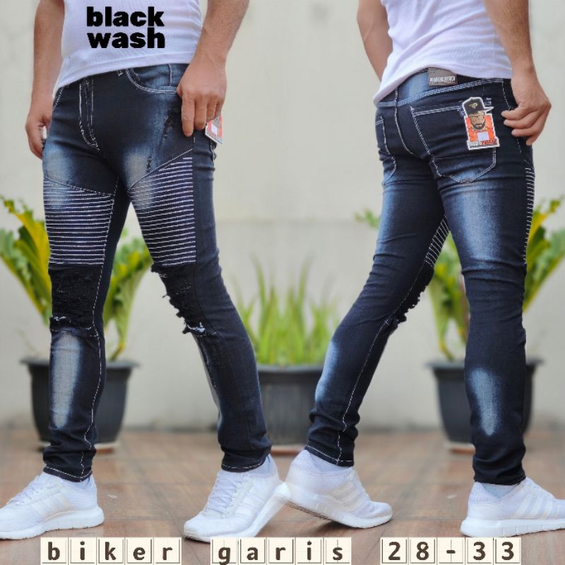 Celana Pria Jeans Biker Ripped Sobek