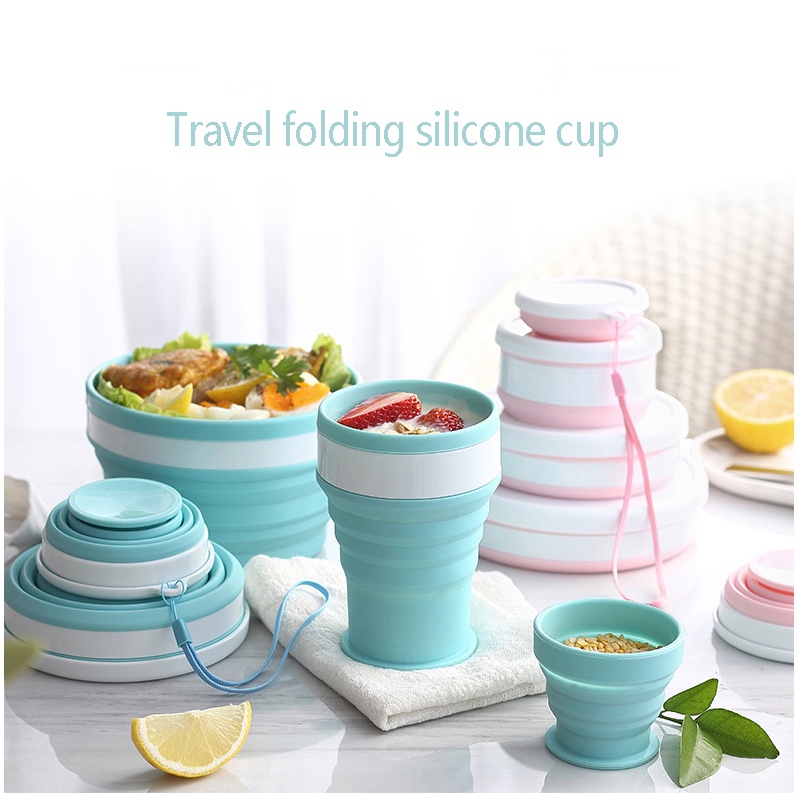 200/350ml Gelas Lipat Silikon Dengan Tutup Outdoor Camping Travel Portable Collapsible Water Cup Minum Teh Kopi Handcup