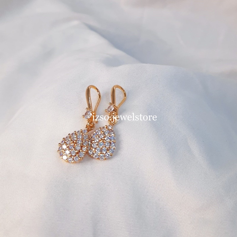 IZSO Anting Falensia Anting Jurai Anting Gantung Bandul Teardrop Besar Anti Karat Lapis Emas 18k