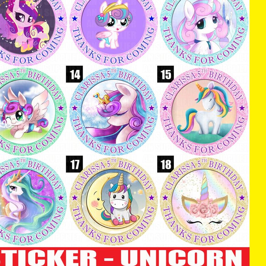 

New 60 STIKER LABEL BAG / KUE / SOUVENIR ULTAH ULANG TAHUN - UNICORN .,