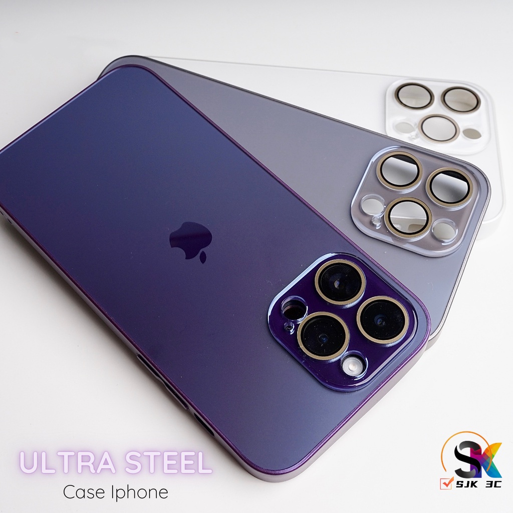 Casing ULTRA STEEL Ungu Tua Iphone 11 - 14promax Bahan Anti Jatuh, PC frosted back Iphone11 12 13 14 pro max