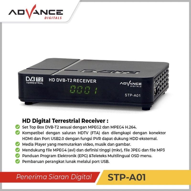 Advance STB Set Top Box TV Digital Receiver Penerima Siaran Full HD/ Set Box TV Wifi Bisa Youtube DVB-T2 STP A01