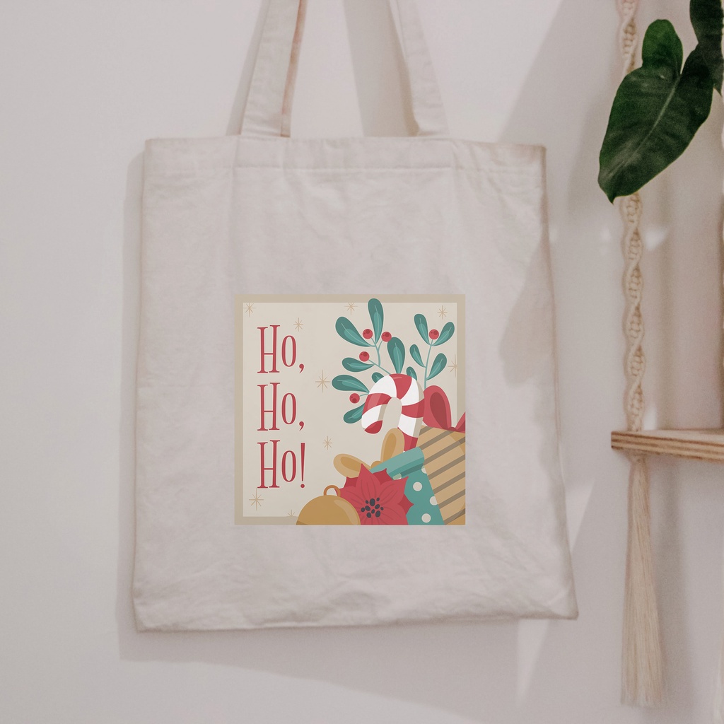 KHOSE ToteBag Wanita Kanvas MERRY CHRISTMAS Karakter Lucu / Goodie Bag Korea Natal