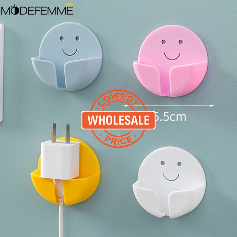 [Harga Grosir] Hemat Tempat Serba Serbi Organizer Alat Telepon Charger Memperbaiki Rak Self Adhesive Power Plug Holder Kait Smiley Bulat Bebas Pukulan Untuk Kamar Mandi Dapur Kantor