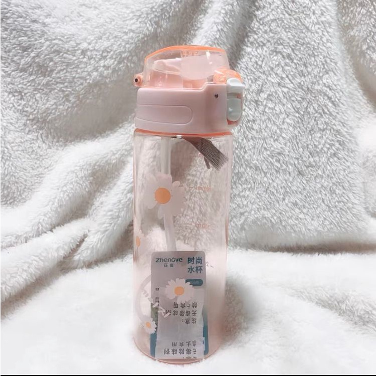 Botol Minum Tali Bening Motif Bunga 600ml BPA FREE ZY-1828