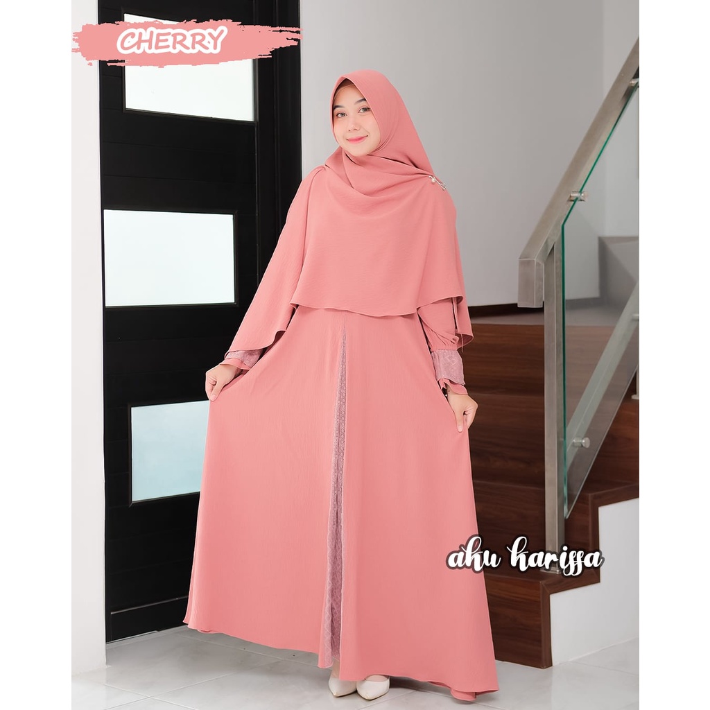 Gamis Maheera dan Azni Brokat Aku karissa original syari set khimar cringkle mix brokat cantik remaja muslim dress