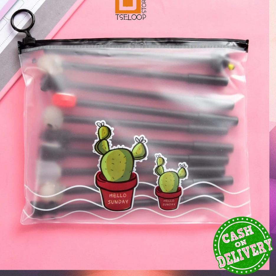 

■»► OFM-A15 Pulpen Gel Karakter Lucu Set Isi 20PCS Pena FREE Zipper Pouch Tempat Pensil Transparan Murah