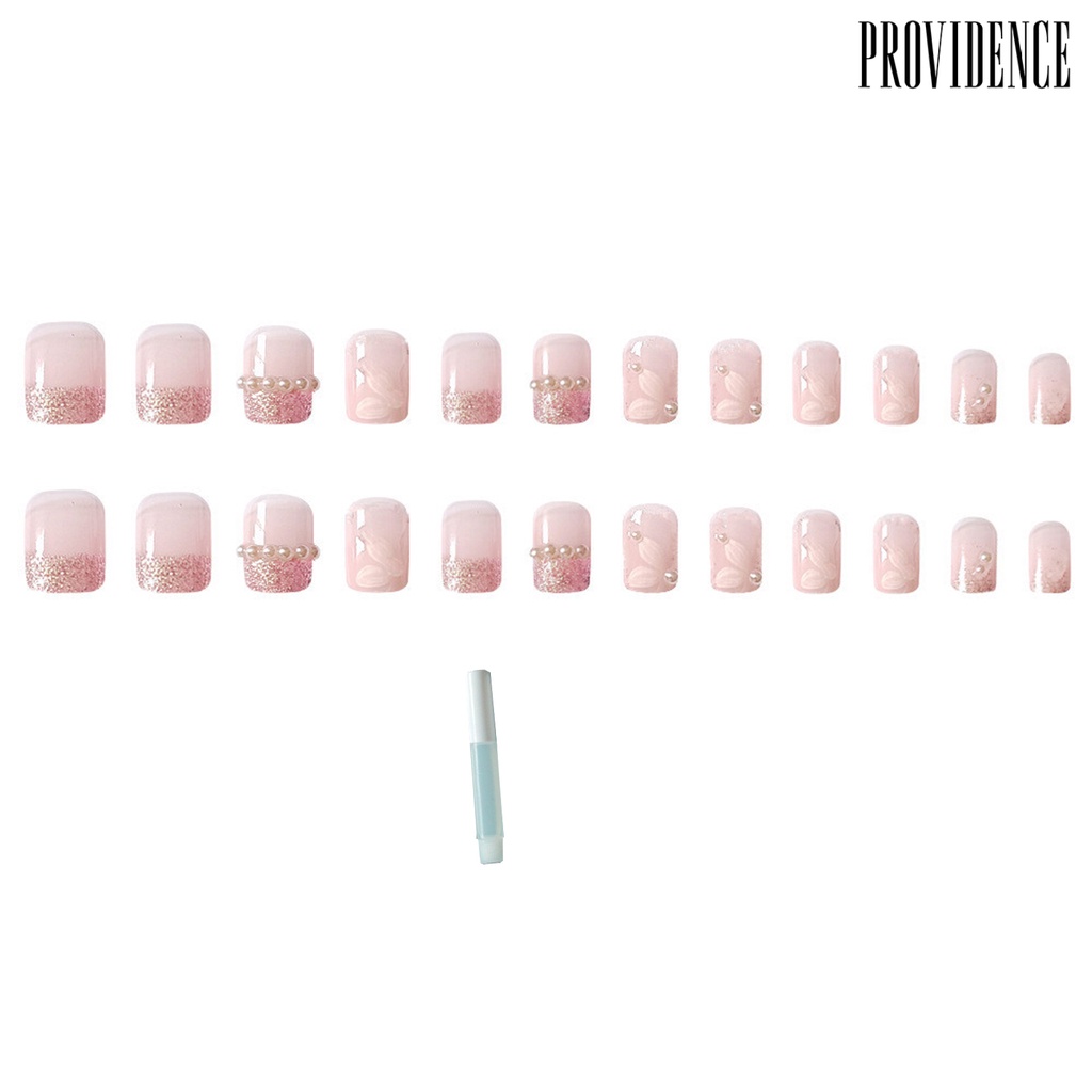 Providence 1set Kuku Palsu Gloss Dilepas Penutup Penuh DIY Fadeless Elegan Pendek Camellia Mutiara Palsu Buatan Kuku Salon Pasokan