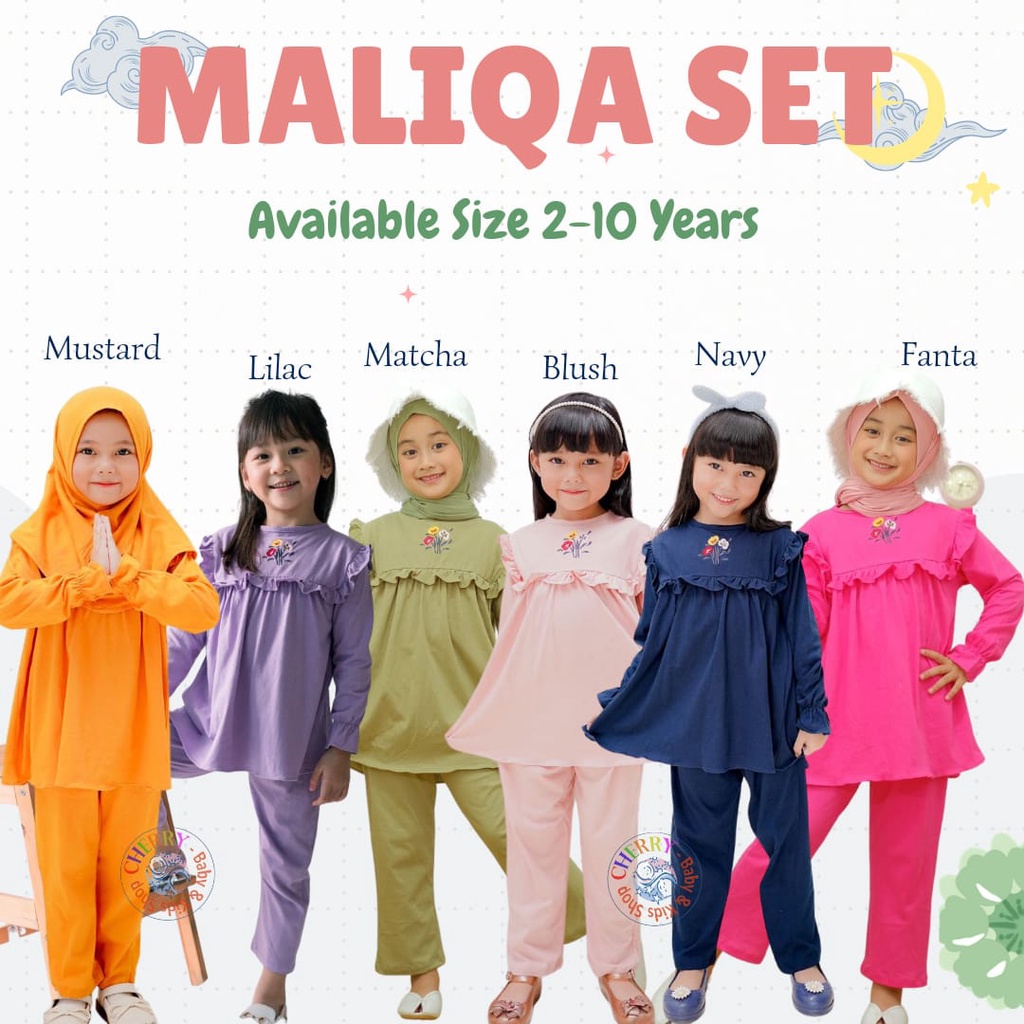 Smilee Maliqa 2-10 Tahun Setelan Panjang Muslim / Raya / Lebaran Fashion Anak Perempuan CBKS