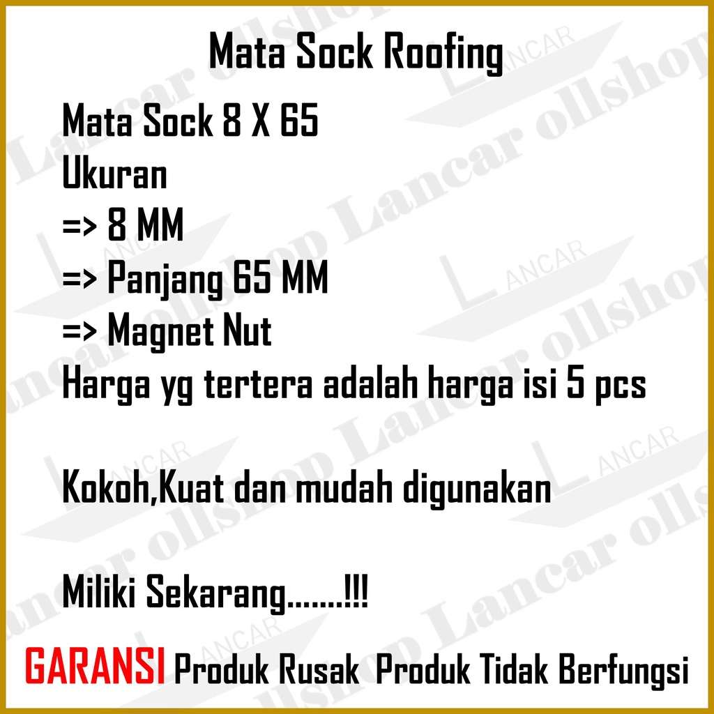 Mata Sock Roofing isi 5 pcs | Mata Bor Baja Ringan 8mm x 6,5cm | Mata Bor Baut | Mata Bor