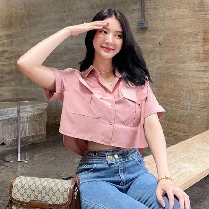 (RPA) KEMEJA SUZAN CROP TOP BLOUSE ATASAN WANITA LINEN PREMIUM