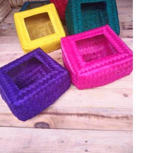 Terlaku 【12.12】 ★FLASH★ Besek mika warna 25x25cm besek warna warni anyaman bambu besek bambu besek a