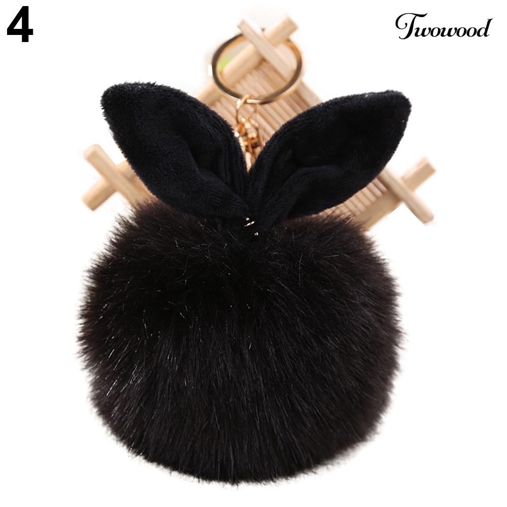 Twowood Cute Faux Fur Rabbit Ear Lembut Pom Pom Ball Kunci Gantungan Rantai Keychain Tas Decor