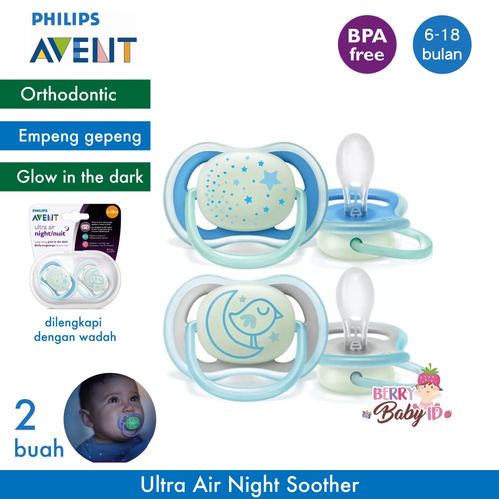 Philips Avent Ultra Air Night Soother 6-18m Pacifier Empeng Bayi Berry Mart