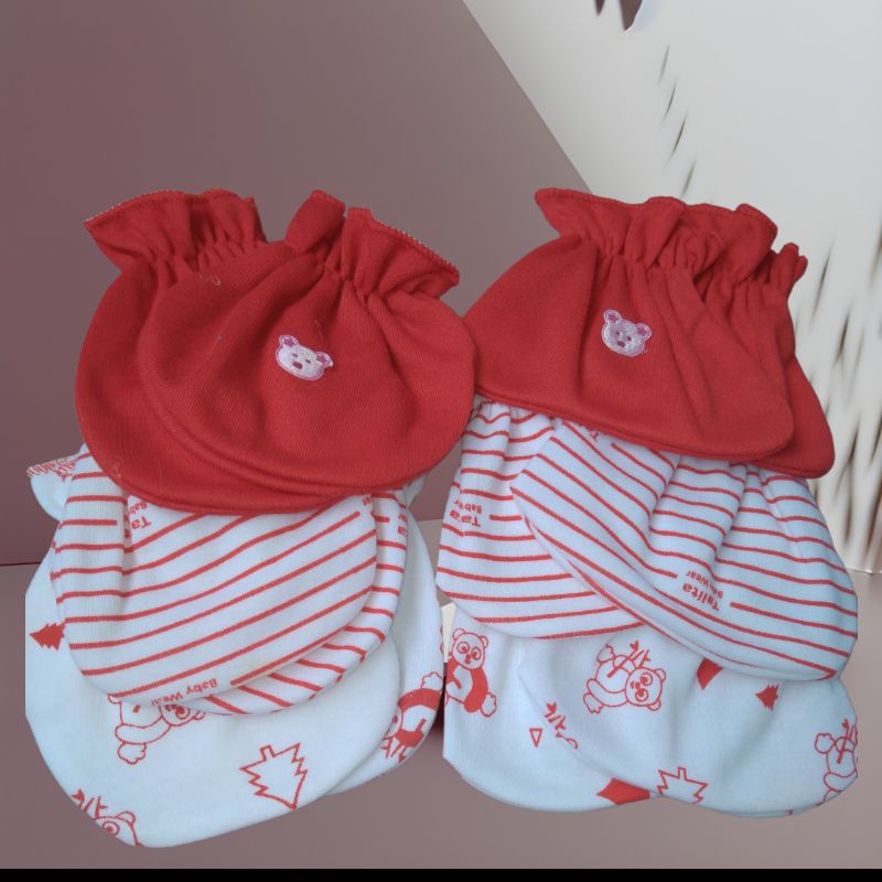 3 Set Sarung Tangan Kaki Bayi Baru Lahir Newborn Seri Merah