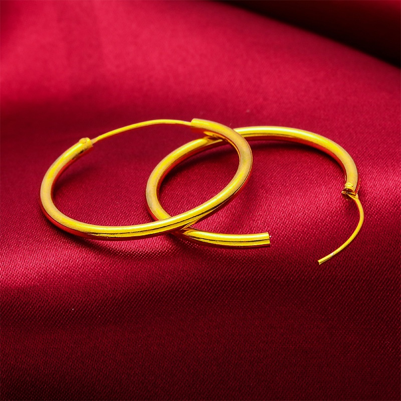 Goldkingdom Perhiasan Fashion Emas Asli Kadar 375 Bangkok Aksesoris Ready Stock Glossy Lebar 30mm Anting Lapis Emas Dengan Cincin Besar Untuk Pelangsing Wajah