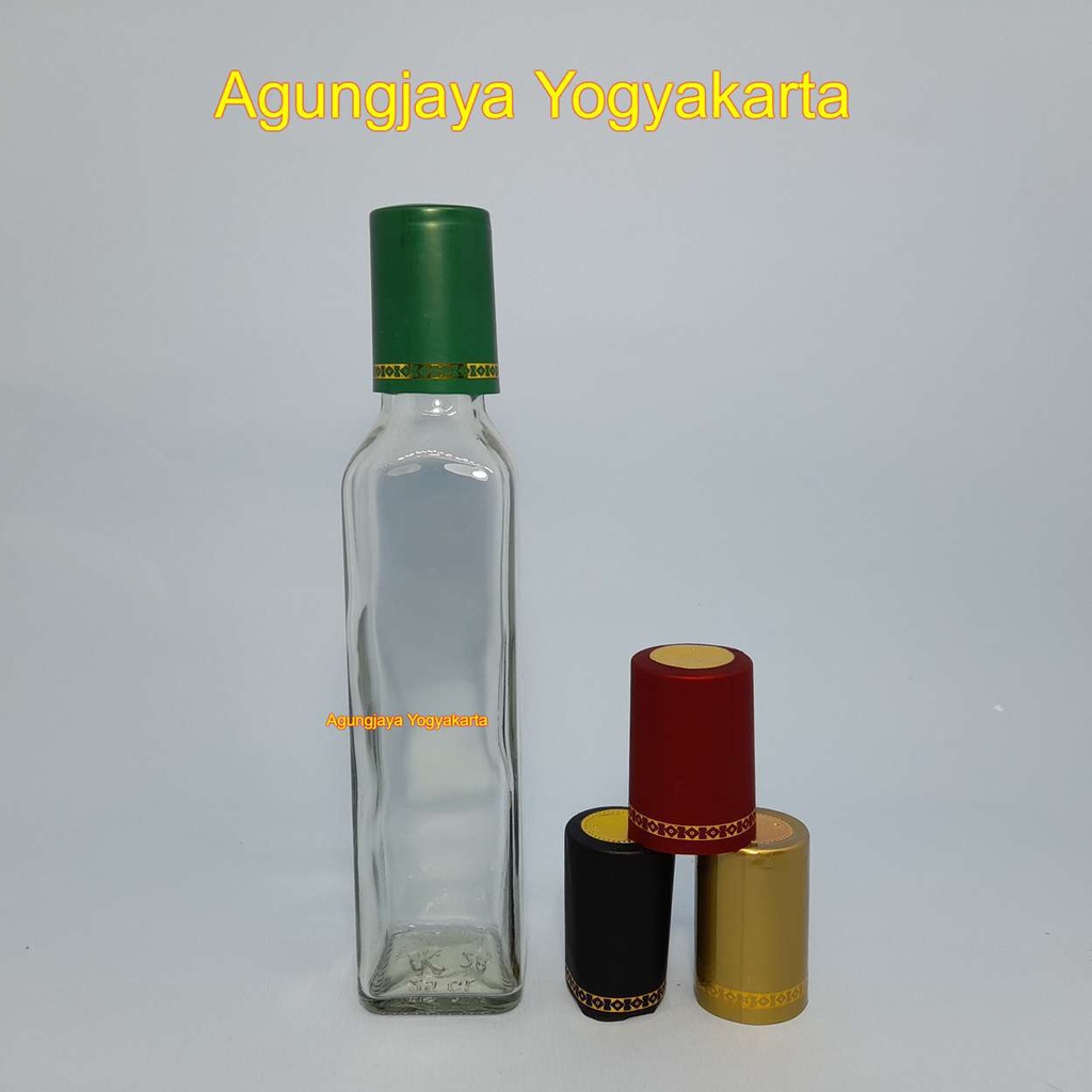 Botol VCO 250 ml Kotak Clear Segel / Botol Kaca Food 250 ml Square VCO Clear Tutup Hijau Segel / Bot