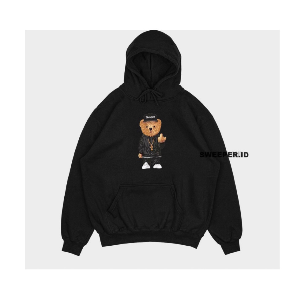 SWEATER HOODIE HIP-HOP TEDDY BEAR SABLON PRINTING BAHAN FLEECE