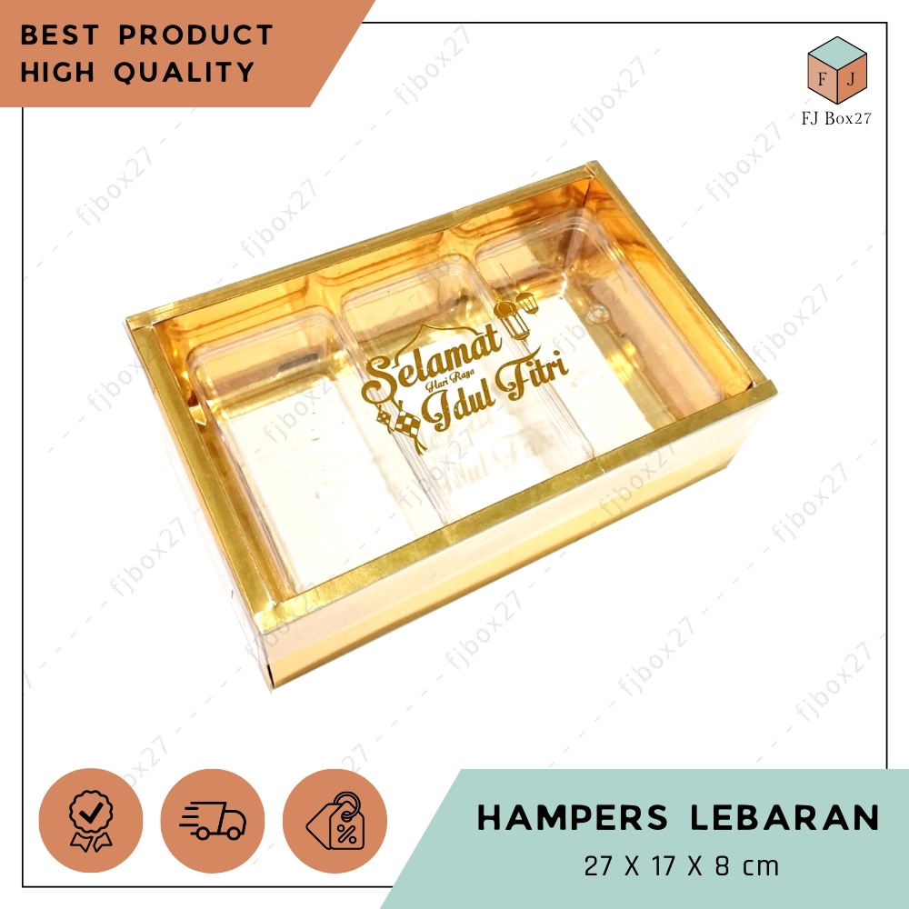 (10 pcs) BOX HAMPERS LEBARAN EMAS 27X17X8 CM / DUS KUE KERING HAMPERS ISI 3 TOPLES / DUS HAMPERS LEB