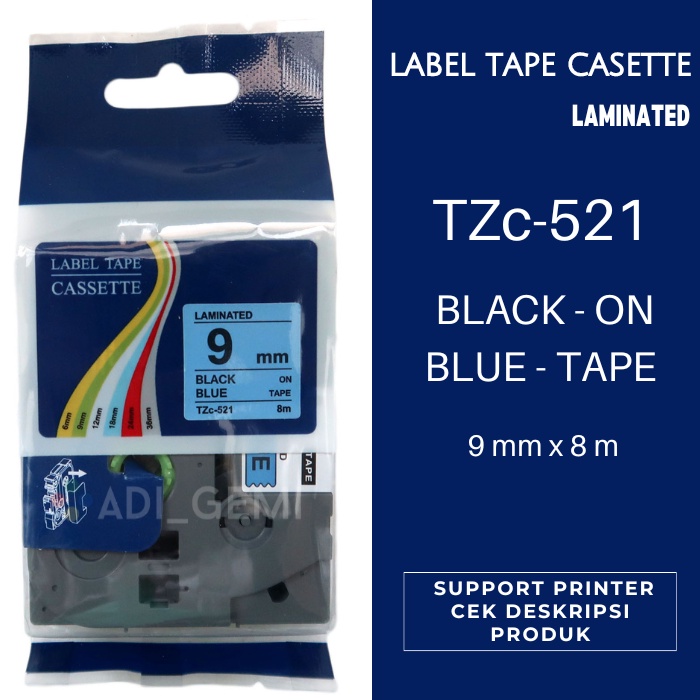 

Compatible Label Tape Brother TZc-521 - Black On Blue 9mm