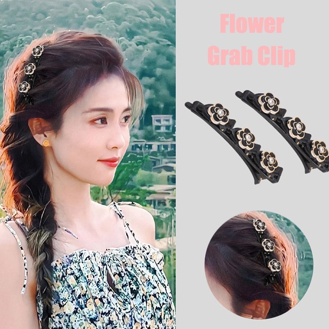 1pc Double Layer Jepit Rambut Poni Sisi Klip Gadis Rambut Patah Tetap Klip Bunga Dikepang Rambut Duckbill Clip
