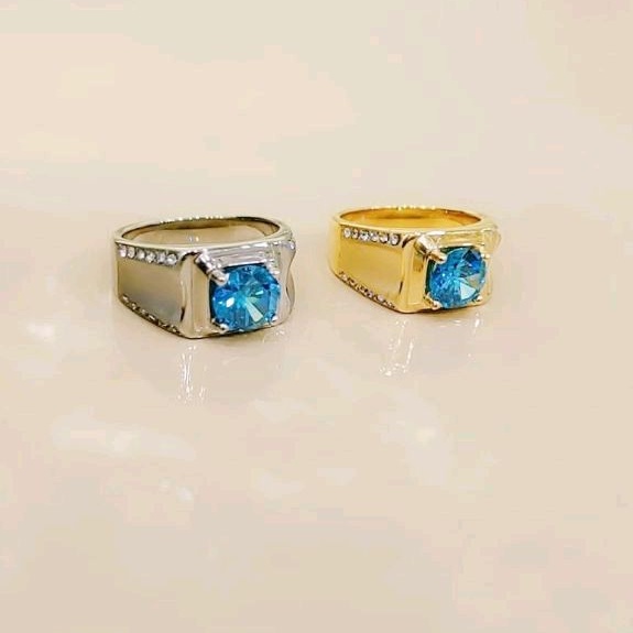 Cincin Titanium Pria Batu Biru Super Mewah Anti Karat