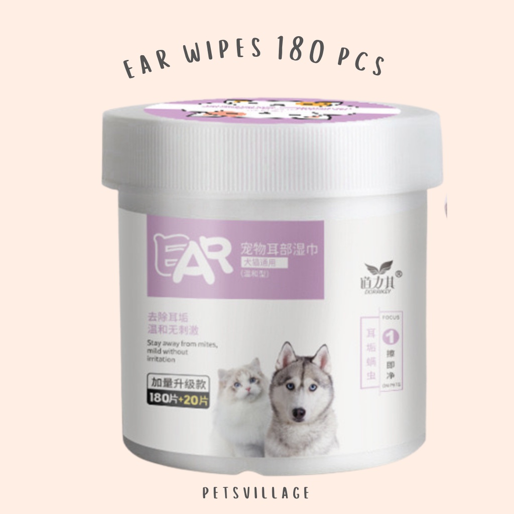 DORRIKEY EAR WIPES 180+ 20 PCS TISUE PEMBERSIH NODA PADA MATA ANJING DAN KUCING