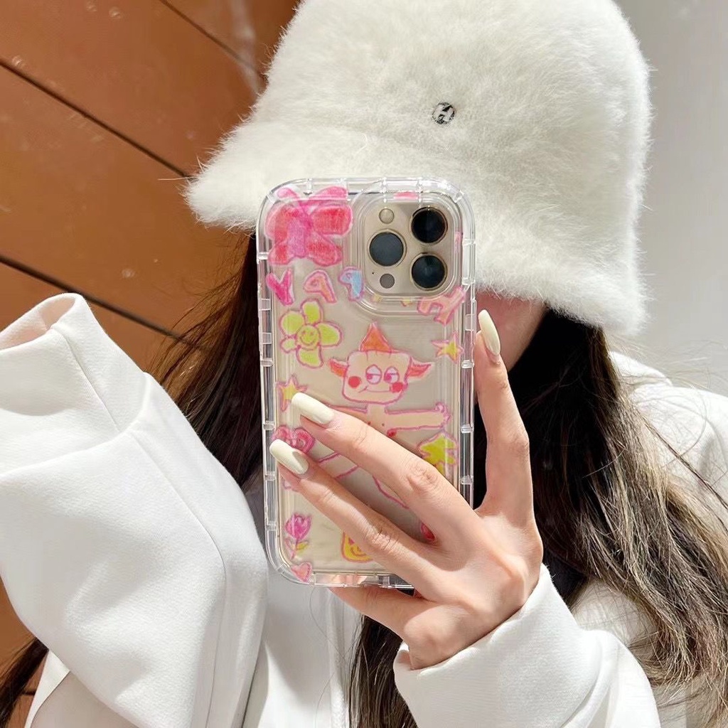 IPHONE Casing Ponsel Transparan Lembut Sunny Anak Lucu Kompatibel Untuk Iphone14 13 12 11 Pro XS Max X XR Shockproof Case7 8 6 6S Plus Cover TPU