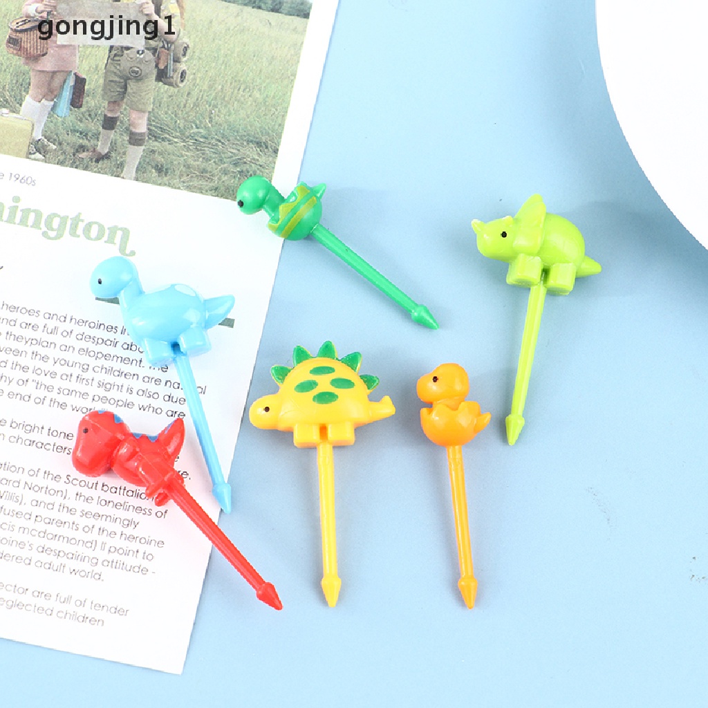 Ggg 6pcs /set Dinosaurus Mini Animal Kartun Pilihan Makanan Anak Snack Garpu Buah ID