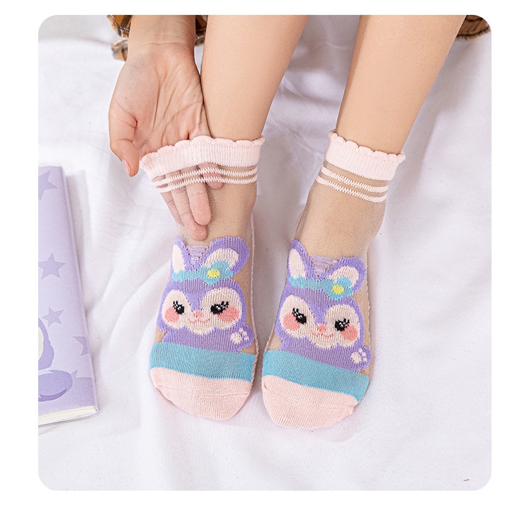 DODORY KS32 Kaos Kaki Pendek Wanita Stella Lou Socks Motif Kelinci Ungu