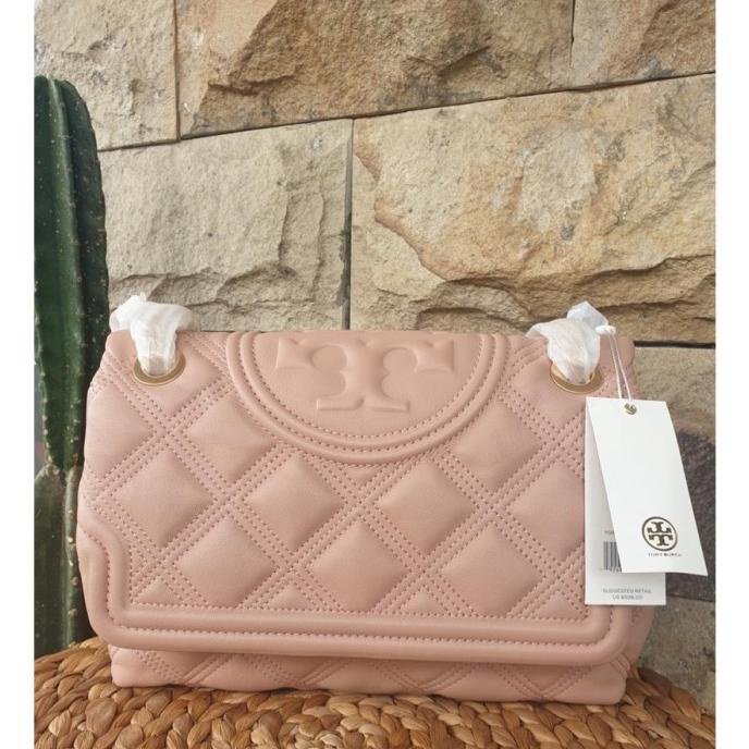 T*ry Burch Fleming Soft Leather Convertible Bag Pink Moon Big Original