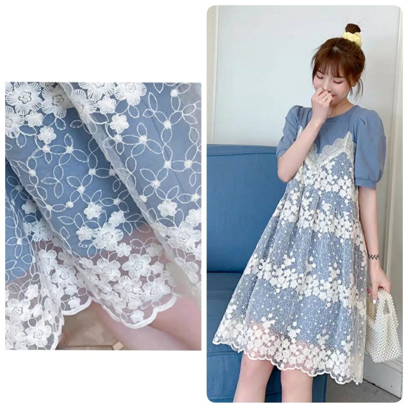 MDLV ~ 17330# Jocea Lace Layered Tee Dress Flower korea import