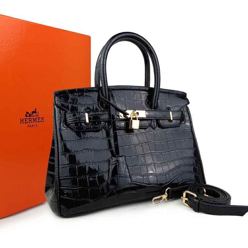 Tas Tangan & Selempang Bahu Free Box 0224Hermes Birkin30 Cm Kulit Buaya Premium Import