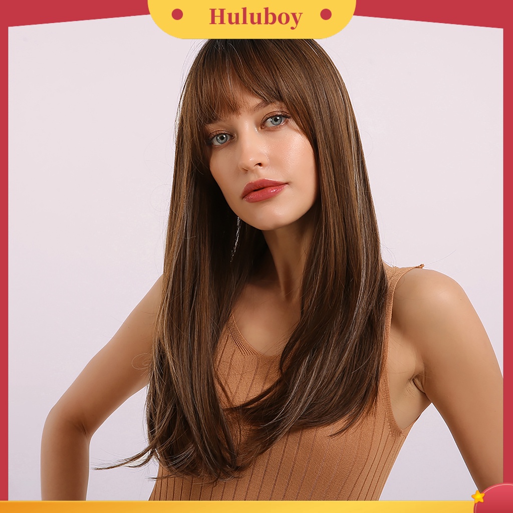 Wig Rambut Panjang Lurus Dengan Poni Untuk Wanita