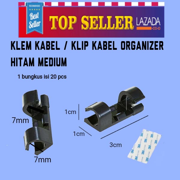 

Klip / Klem Kabel Tempel / Clip Cord Organizer 3M ukuran Medium Hitam