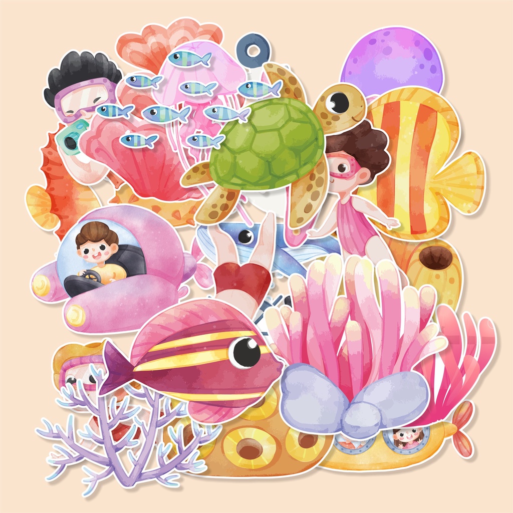 

(50 pcs) Scrapbook/label buku/stiker random satuan/WONDERFUL OCEAN-watercolor/1pcs/murah