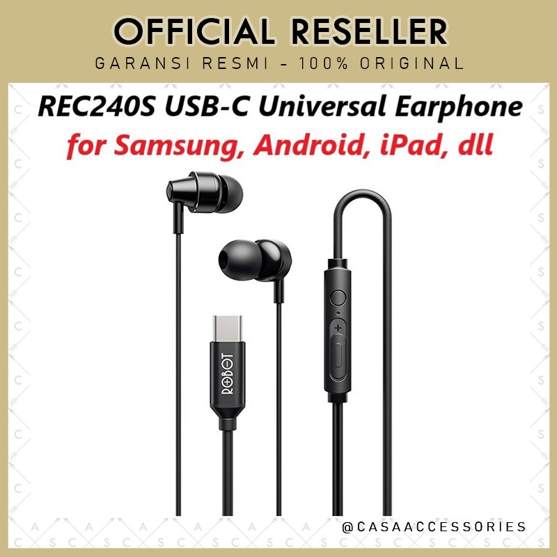 Robot REC240S USB-C Earphone Bass Android Samsung Apple iPad Type C