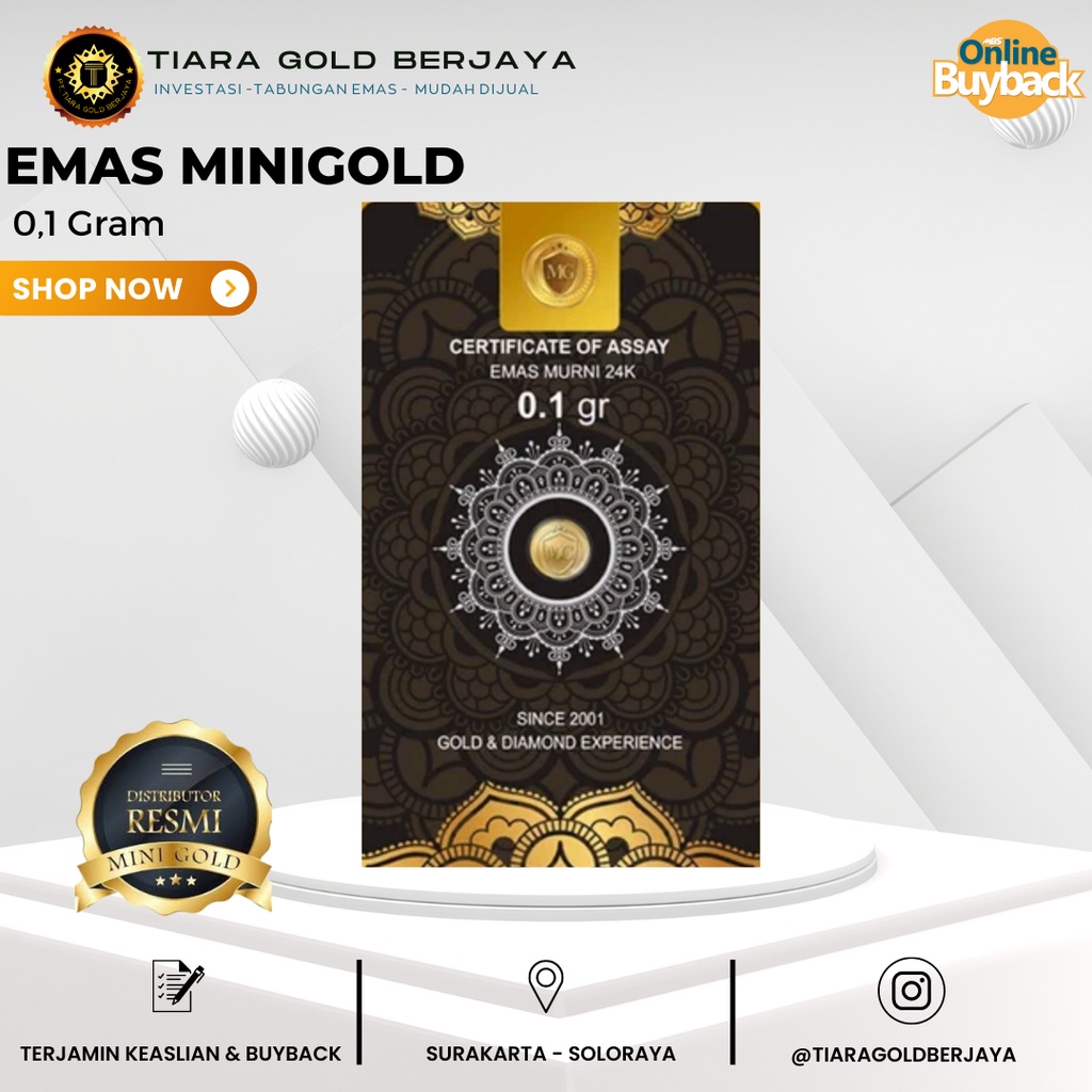EMAS MINIGOLD 0.1 GRAM LOGAM MULIA 24KARAT DIJAMIN ORIGINAL 100% EMAS MURNI ASLI TERMURAH SOUVENIR G