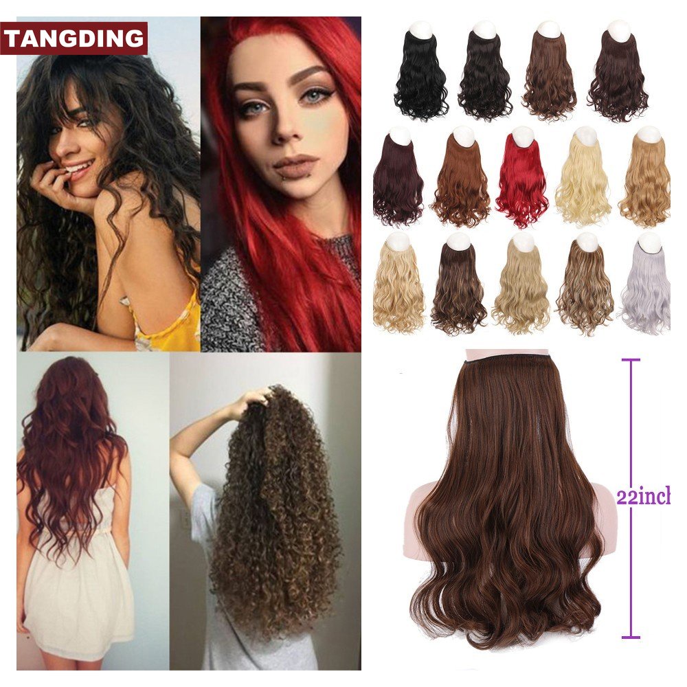 [COD Tangding] Wig Rambut Panjang Keriting Bergelombang Wanita Perempuan Berbulu Alami Wig Rambut Ekstensi Aksesoris 55cm