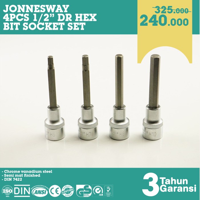 Kunci shock L panjang set / Jonnesway hex bit socket set