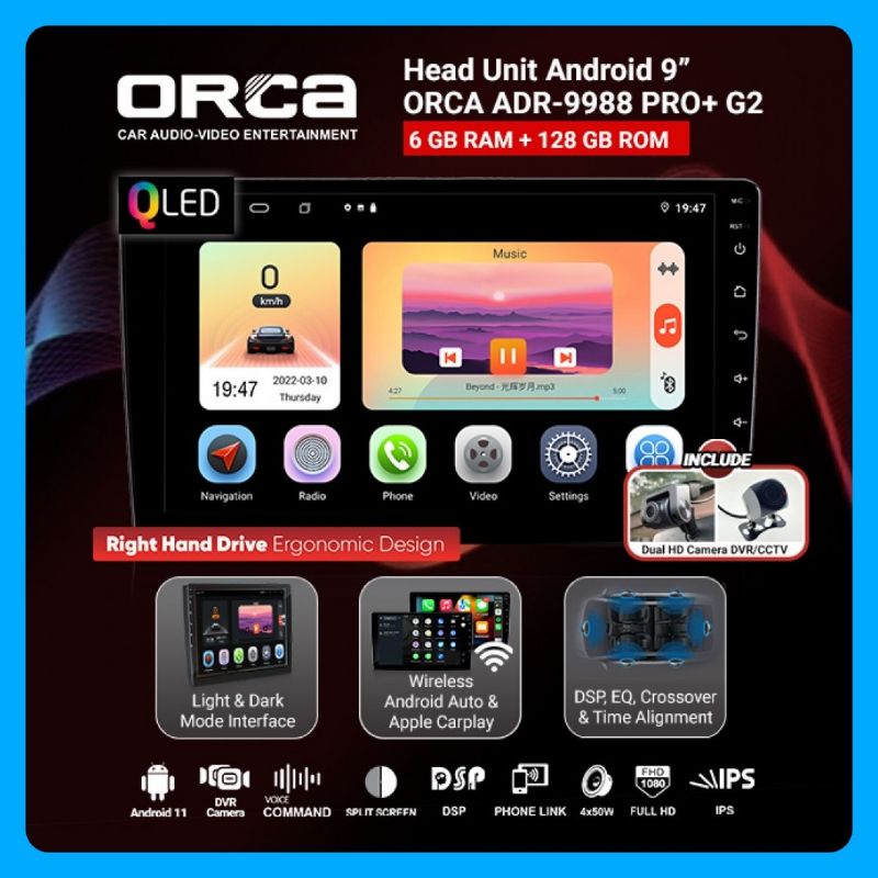 Head Unit Android 9 inch / 10 inch ORCA ADR-9988 PRO+/PRO Plus G2 (Generasi ke-2)