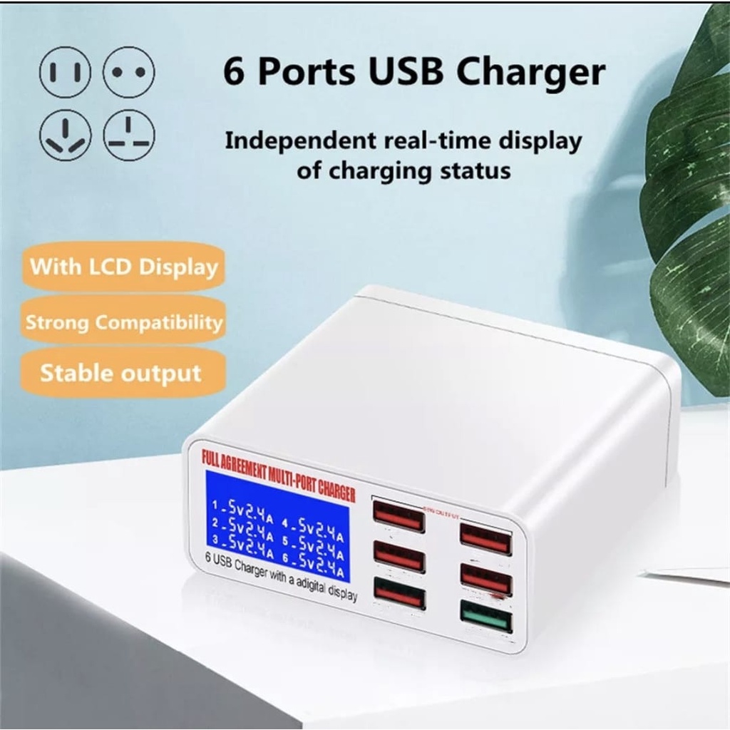 Multiport USB Smart Charging Station LCD Display Fast Charging 40w