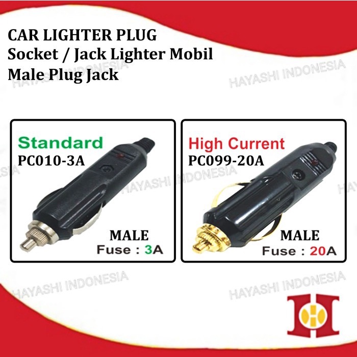 Plug Jack Car Lighter Soket Colokan Mobil Jantan Male LED Fuse 12V 24V