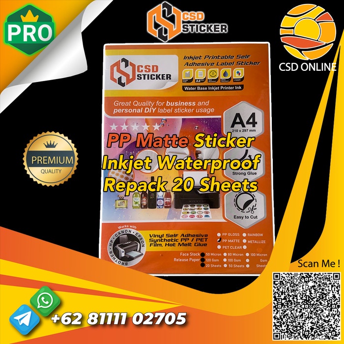 

Stiker Csd Sticker Vinyl Print Inkjet A4 Waterproof Stiker Plastik -Repack 20