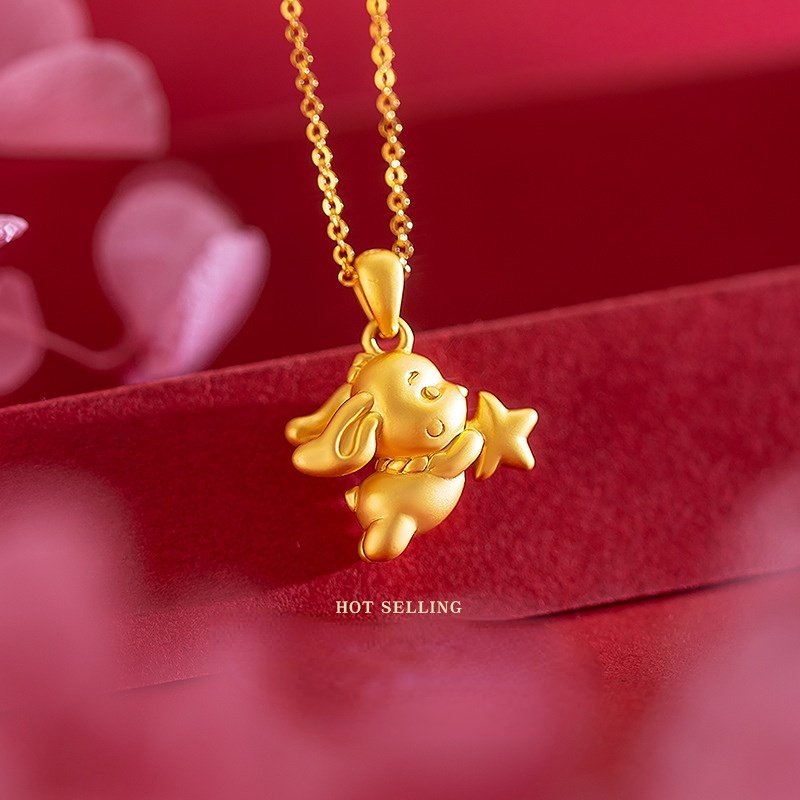 Goldkingdom Perhiasan Fashion Emas Asli Kadar 375Bangkok Aksesoris Ready Stock Kalung Kelinci Bintang Manis Dan Indah Memegang Rantai Klavikula Kelinci Anti Karat Untuk Wanita