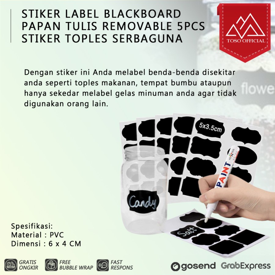 

PAKET LABEL STIKER HITAM STICKER TOPLES JAR CHALKBOARD + SPIDOL MARKER
