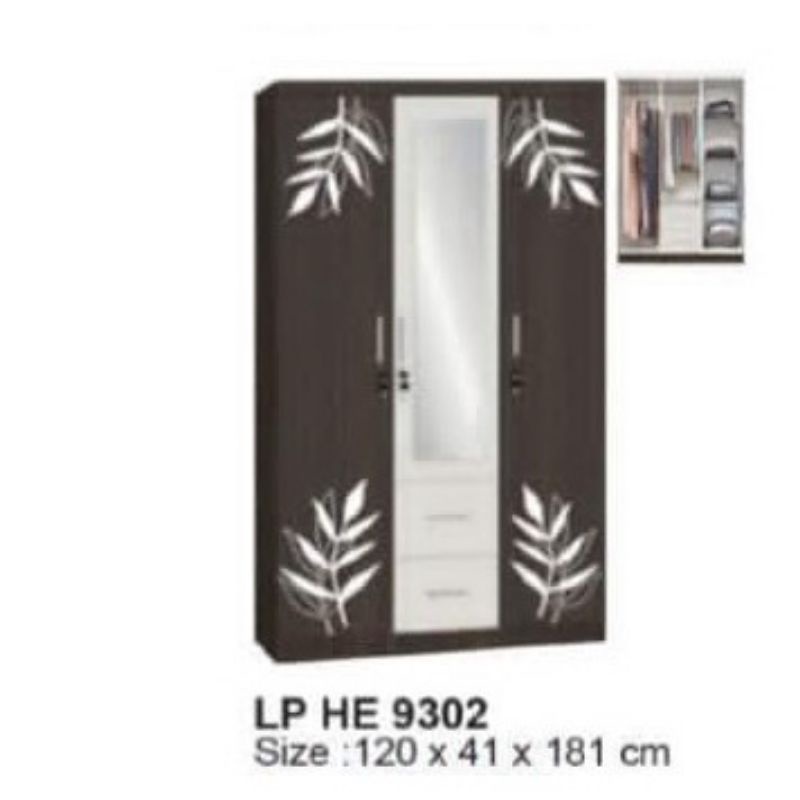 Lemari Pakaian - Lemari Baju Kaca - Lemari Baju 3 Pintu LP HE 9302 - Medan